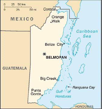 [Country map of Belize]